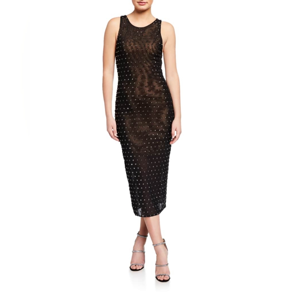 Misha Collection Clarice Jeweled Sleeveless Midi Dress